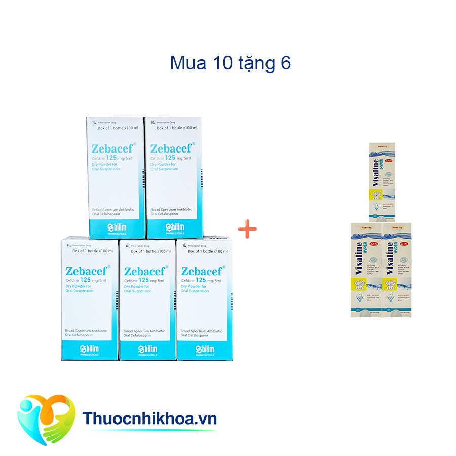 Zebacef 125mg/5ml - Combo mua 10 chai Zebacef tặng 6 lọ Visaline 2,1% hyper 60ml